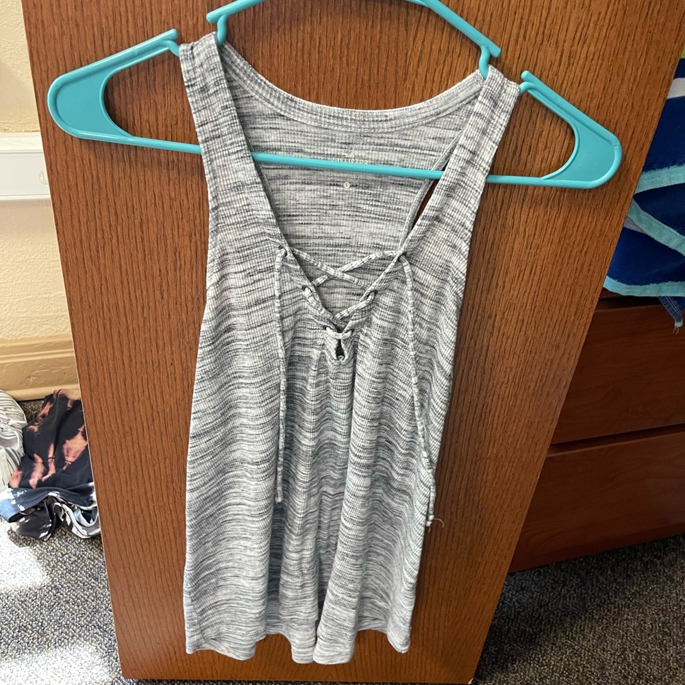 Gray & White Hollister Tie-Up Tank Top
